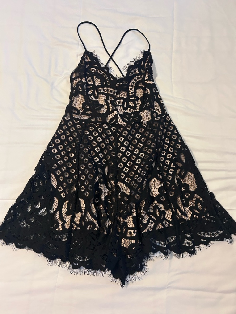 Express Black Lace Romper with Nude Lining